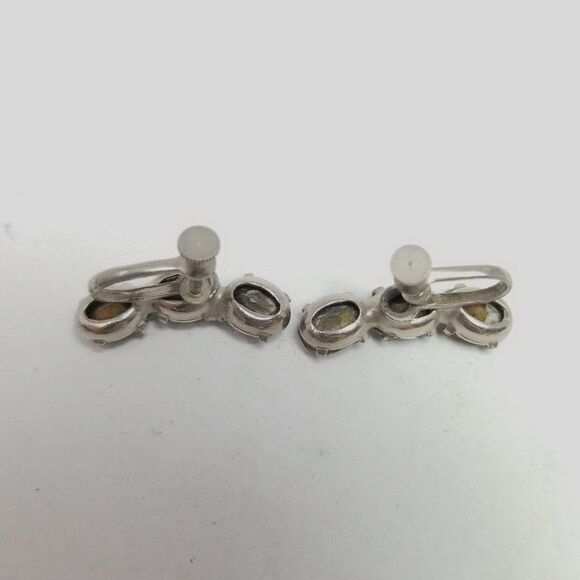 Vintage Triple Gray Rhinestone Clip On Earrings, Screw Back Design, Estate - Picture 3 of 5